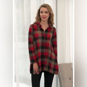 Orage Fashion Village Button Front Plaid Tunic Top Size Small
